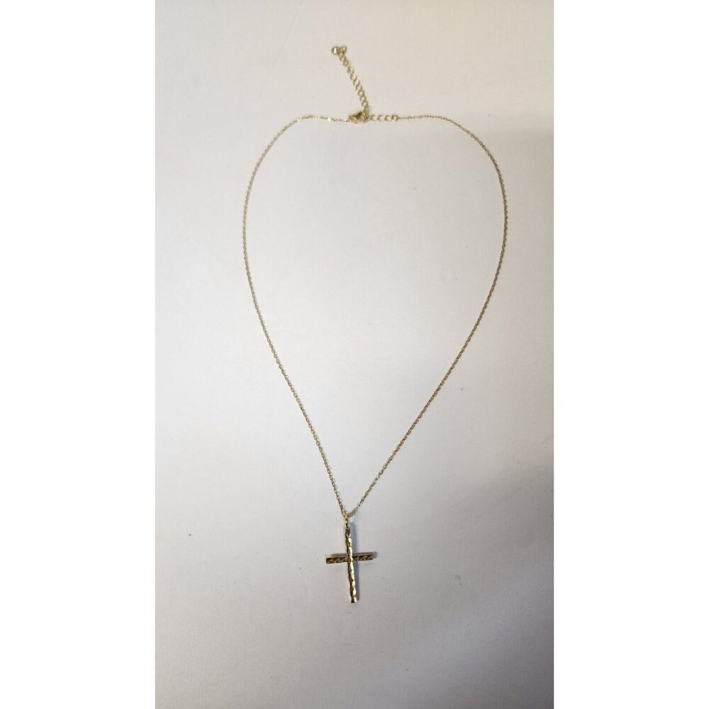 925 SILVER GOLD TONE DIAMOND CROSS PENDANT NECKLACE 16" CHINA